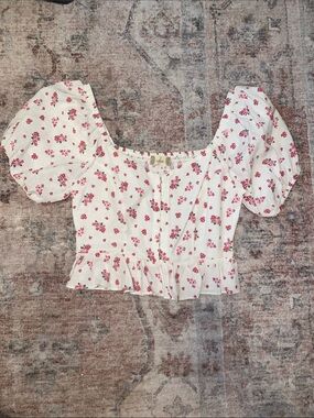 Altar'd State White Crop Top with Pink Floral Print